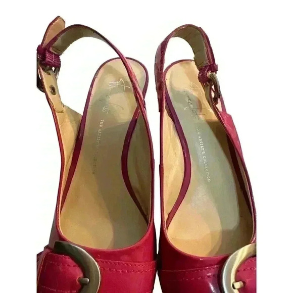 Franko Sarto Slingback Peep Toe Patent Leather Wedge Heels in Size 7M Pre-Owne - Picture 3 of 9